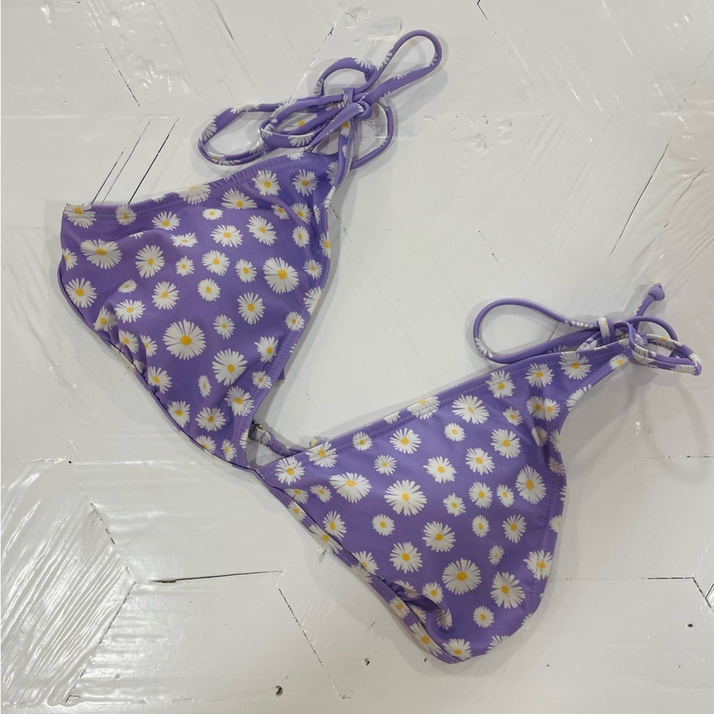 Pink Lily Purple Daisy Bikini Top